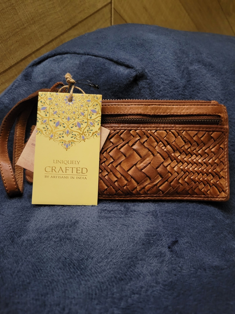Uniquely Crafted Tan/Brown Woven Leather Wristlet/Wallet